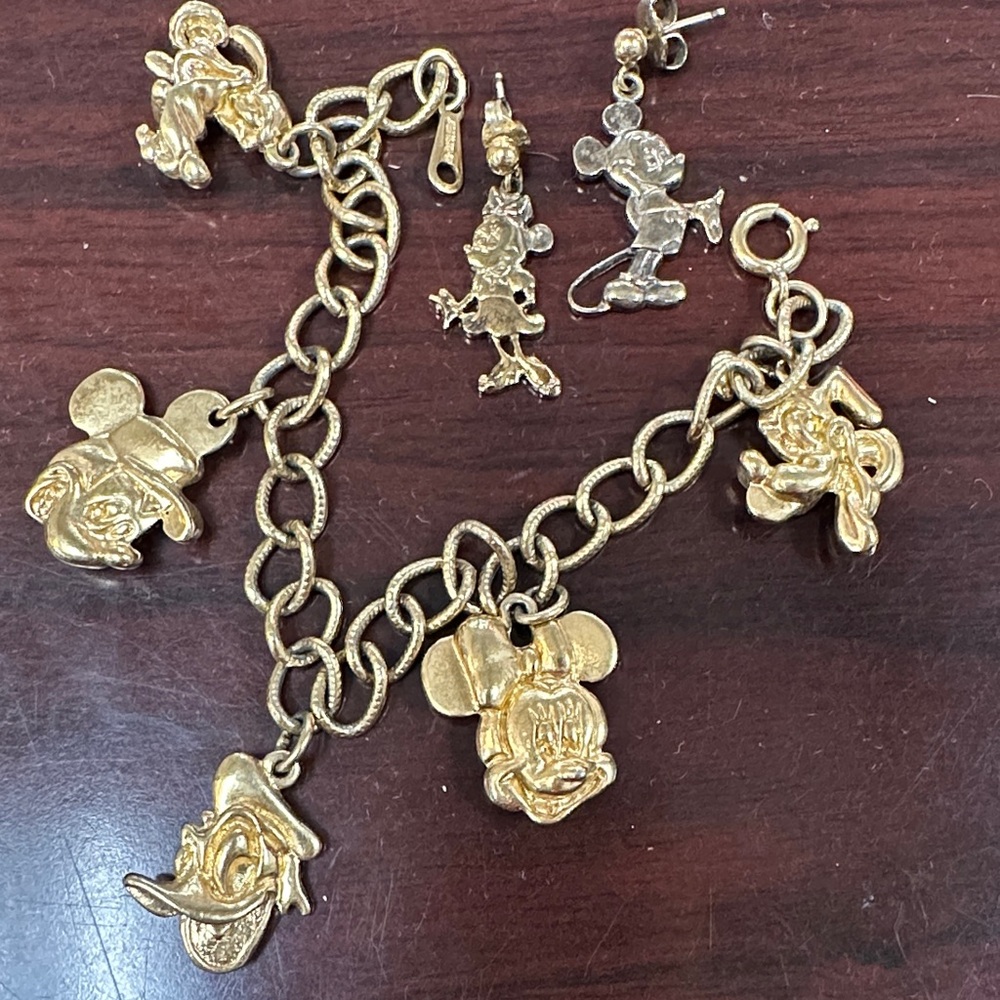 DISNEY vintage charm bracelet & earrings Sterling silver